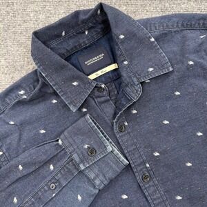 Scotch Soda Men's Blue Button Down Long Sleeve Shirt with Hand Print Medium Flaw